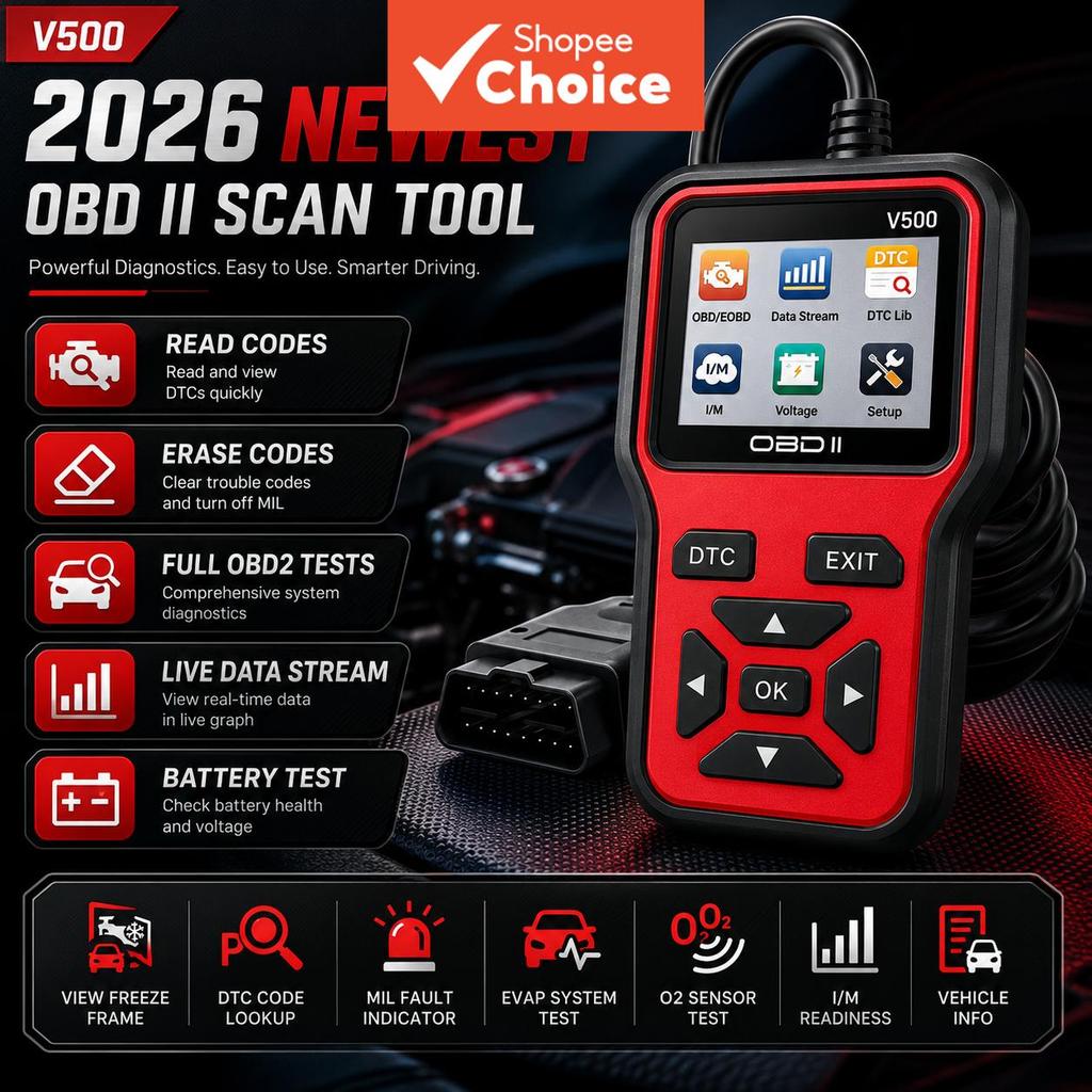 V500 Obd2 Scanner De Diagnóstico Leitor De Falhas Do Motor Testador De Tensão Fe