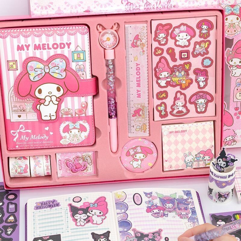 [Novo estilo] Sanrio caixa de presente papelaria pacote de presente fofo Kuromi crianças melodia manual menina presente 