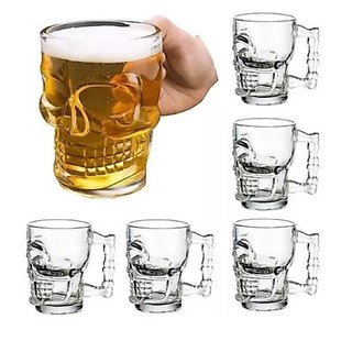 JOGO DIA DOS PAIS C/ 6 CANECAS PARA CHOPP CERVEJA DE VIDRO CAVEIRA ROCK STYLE 510ML