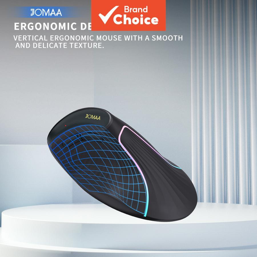Mouse Vertical Ergonômico Iluminado Jomaa Sem Fio 2.4G+Bluetooth, Duplo Modo, 4000DPI, Silencioso, Recarregável, para