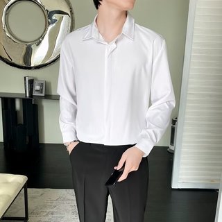 Início do outono negócios branco camisa de manga comprida masculina botão escuro Design High-End Casual camisa masculina