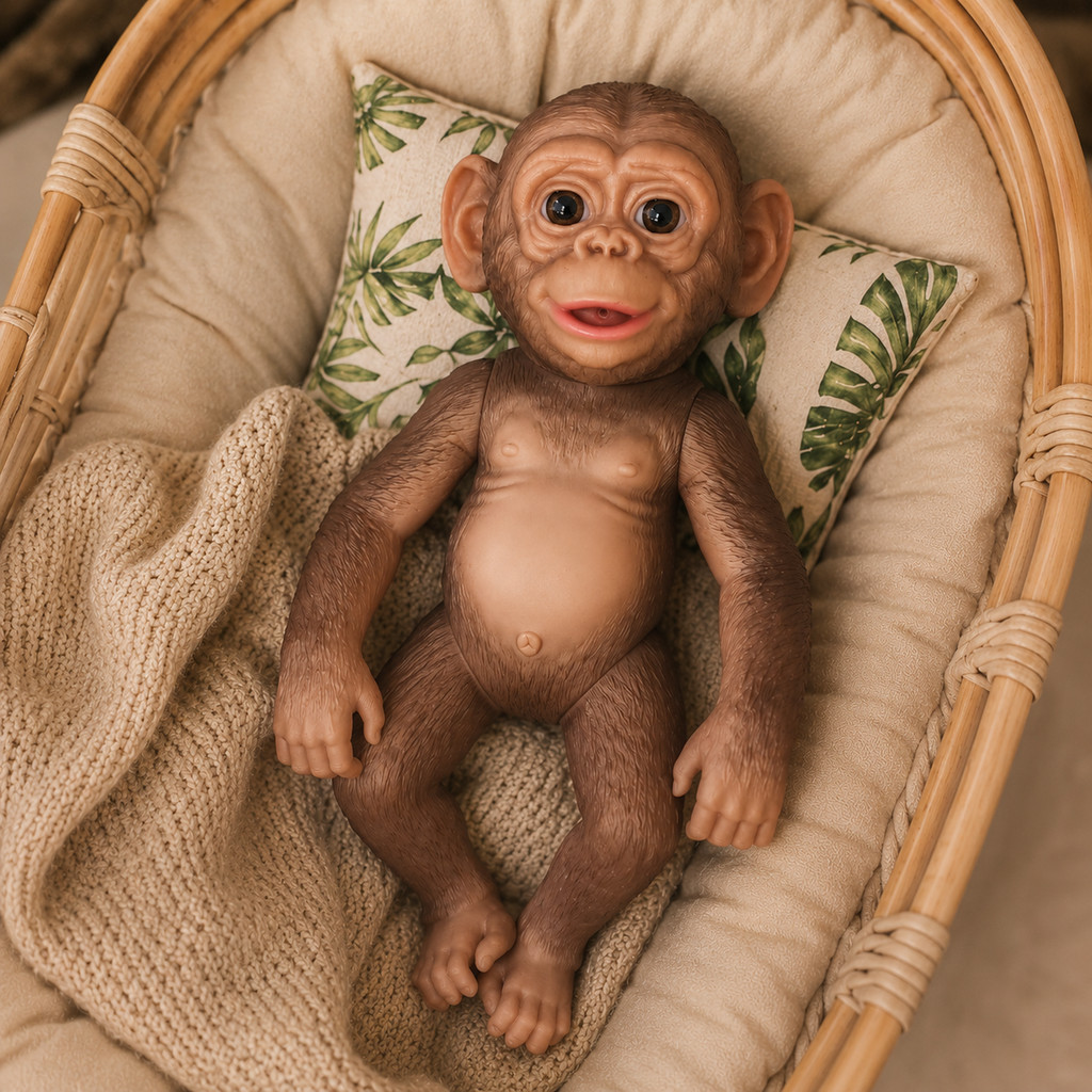 Bebê Macaco Reborn Realista Silicone Vinil Articulado Completo — imagem 2 de 2