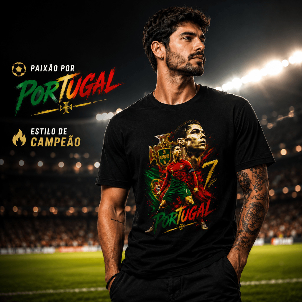 Camiseta Portugal Estampa Premium CR7 CRISTIANO RONALDO ESTAMPA EM DTF 100% ALGODÃO TAM INFANTIL ADULTO PLUS SIZE