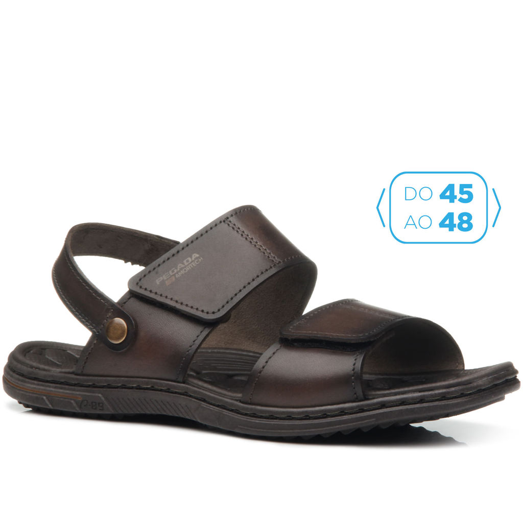 Sandália Pegada Masculina Plus Size em Couro Cravo 533303-02