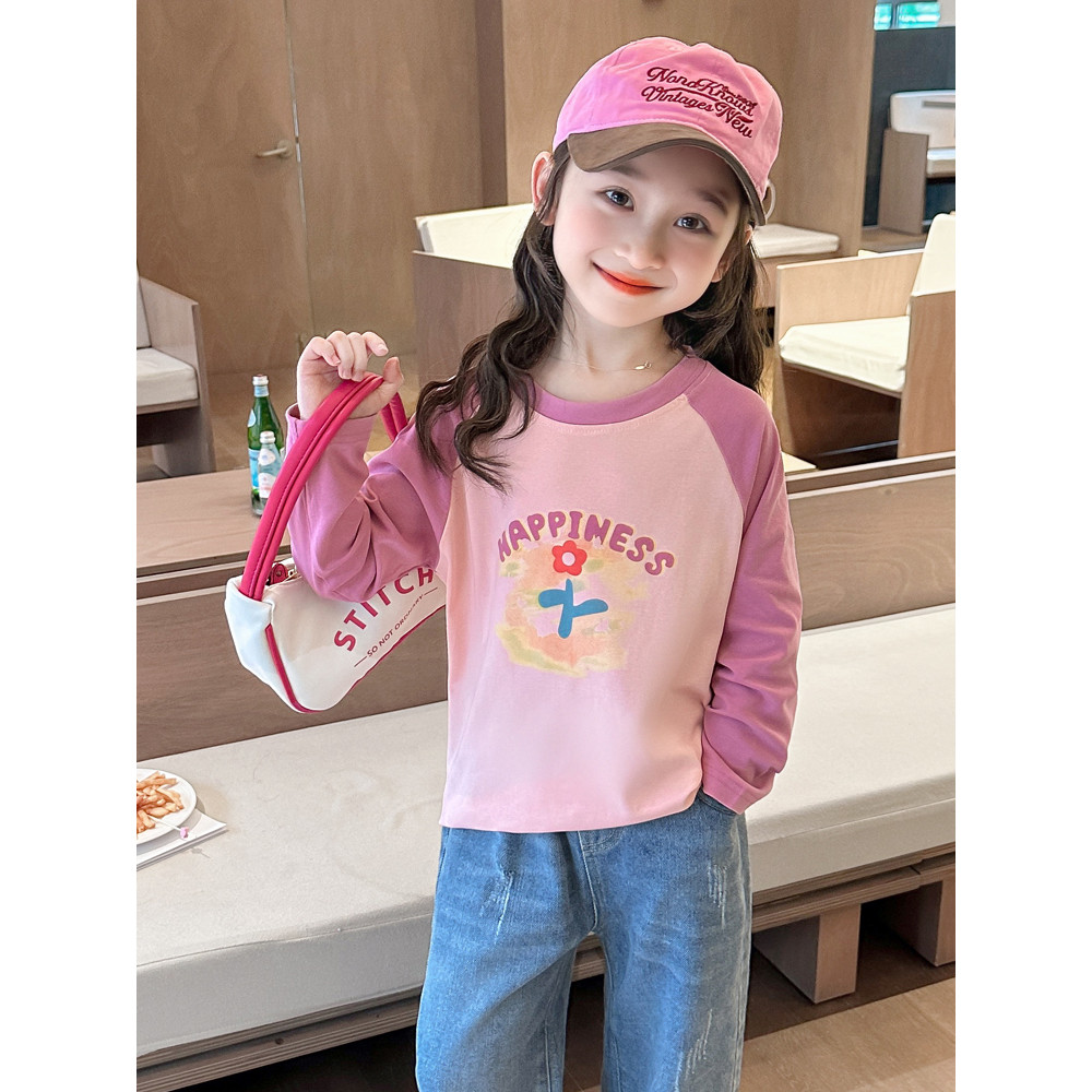 Roupas infantis camisa de fundo meninas camiseta de manga comprida bebê primavera topo puro algodão estilo ocidental pri