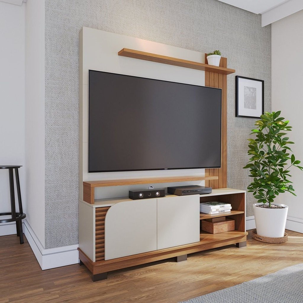 Estante para TV e Home Theater Ripado para TV até 65 Polegadas 152CMX187CM 2 Portas Jurerê Branco Off White