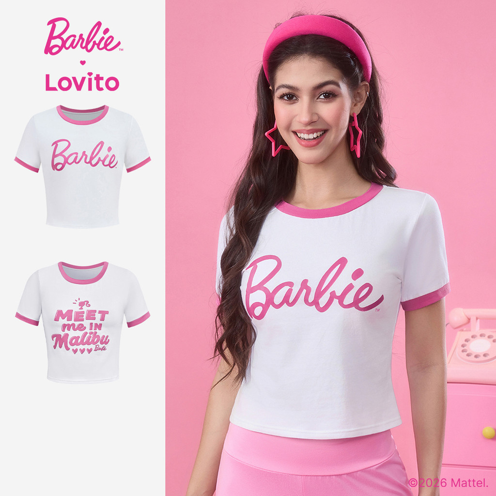 Barbie™ X Lovito Camiseta Casual Justa Formal Casual De Algodão Primavera/verão Branca Feminina LB1AD023