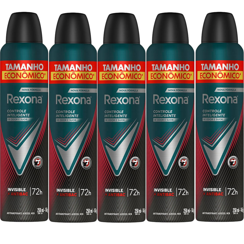 Kit Desodorante Rexona Aerosol Antibacterial Invisible 250ml - 5 Unidades