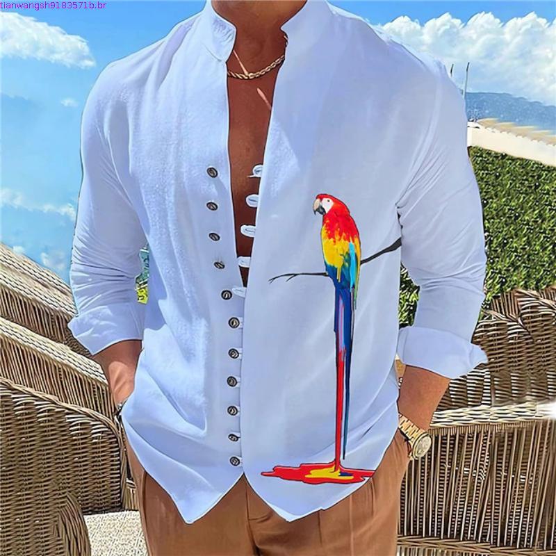 Nova csa masculina europeia americana moda impressa gola alta manga comprida csa de fundo Multi-cor opcional pront