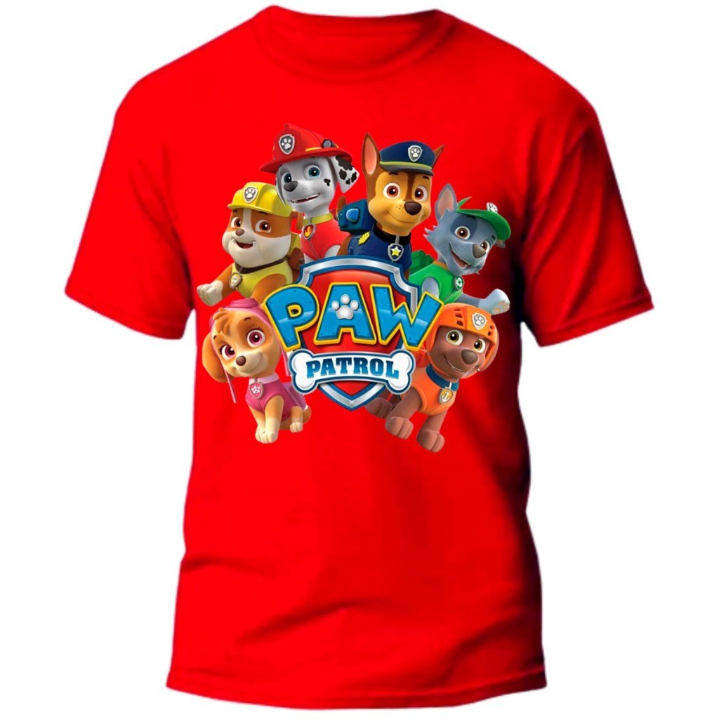 Camiseta Infantil Patrulha Canina Desenho Animado Menino Menina 100% Algodão Confortável para Passeio Escola e Presente