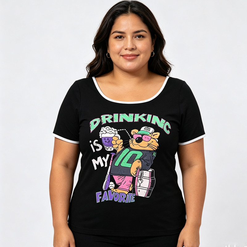 [Roupas femininas plus size] Camiseta Casual solta 150kg pode usar roupas femininas plus size 150kg gordura mm cobrindo