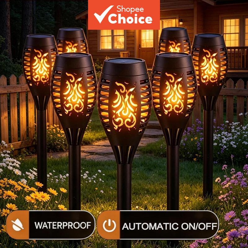 1pcs Luzes De Tocha Solares Ao Ar Livre À Prova D'água Com Chama Cintilante Lâmpada Solar De Caminho De Gramado Para Dec