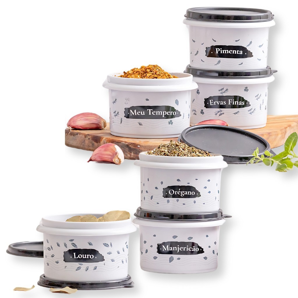 Kit 6 Potes Porta Temperos 180ml Herméticos Empilháveis Vedação Premium Organizador Gourmet