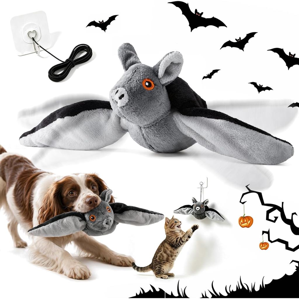 Brinquedo De Morcego Batendo Para Cães , Voador E Gatos Com Asas De Chilrear , Interativo Recarregável , Jogo Solo Suspe