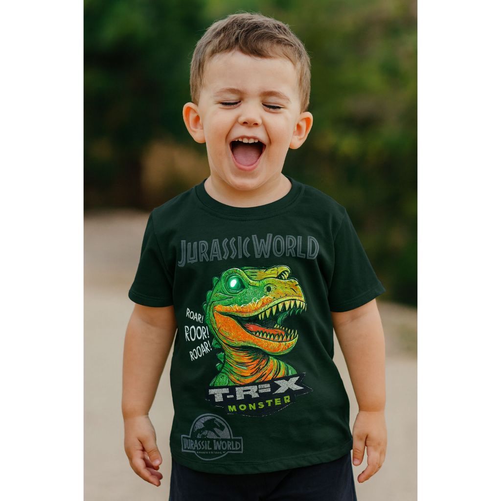Camiseta LED Jurassic World Pisca Prova d´água Dinossauro Infantil Qualidade Premium - Elí Modas