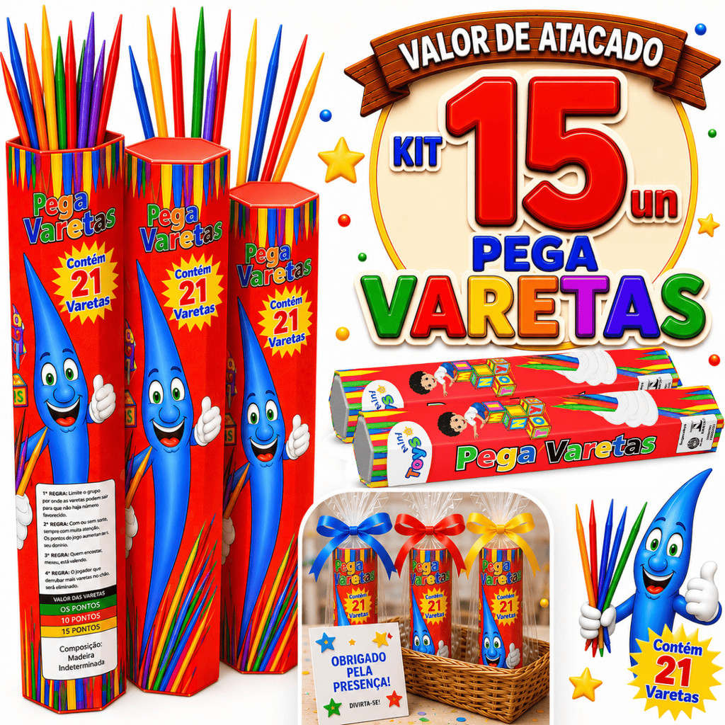 Kit 15 Jogos Pega Vareta Lembrancinha Prenda Festa Junina Educativo Criança Brinquedo Aniversário