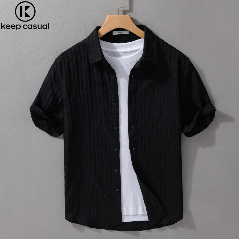 {Mantenha} Camisa de manga curta de seda gelada masculina 2026 verão simples leve roupas superiores moda masculina camis