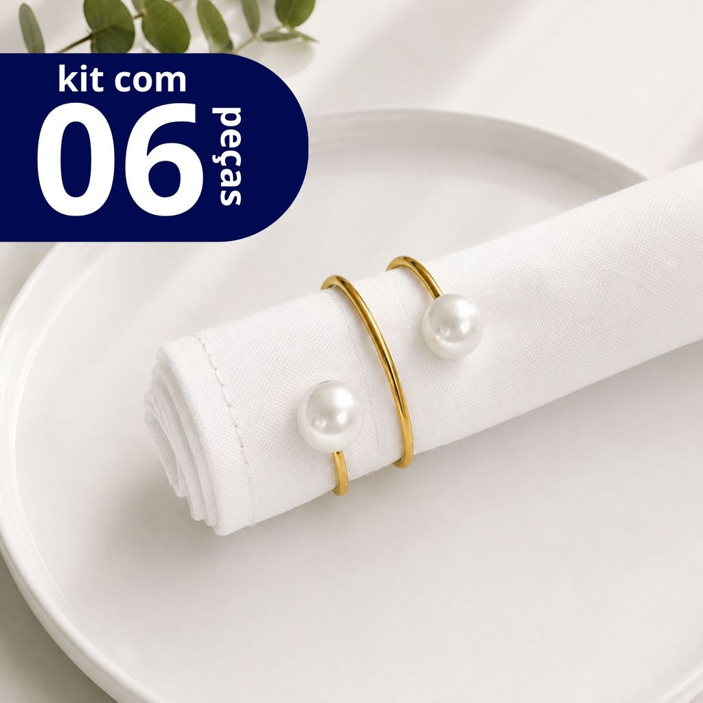 6 Porta Guardanapo Argola Mesa Posta Jantar e Casamento Anel Metal com Perola