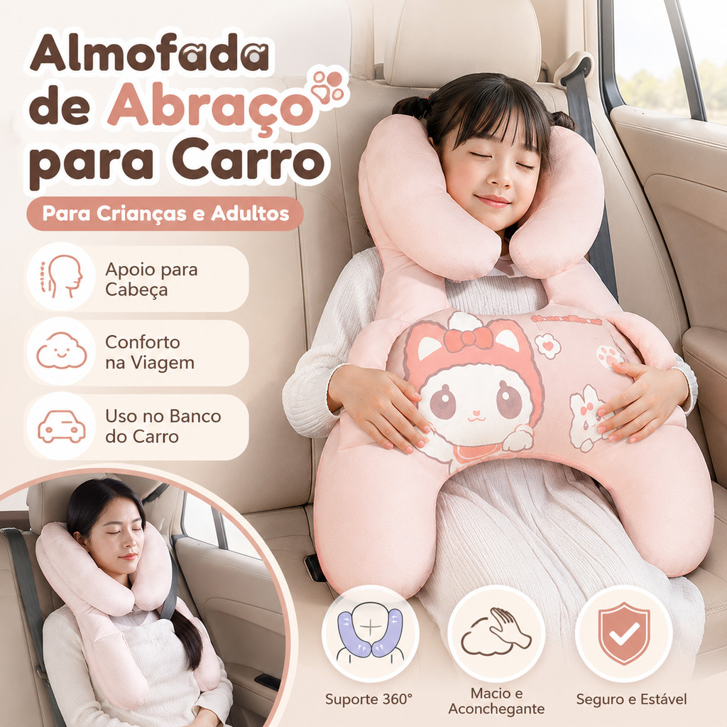 Almofada de Viagem para Carro com Apoio de Cabeça Pescoço e Braços Infantil e Adulto
