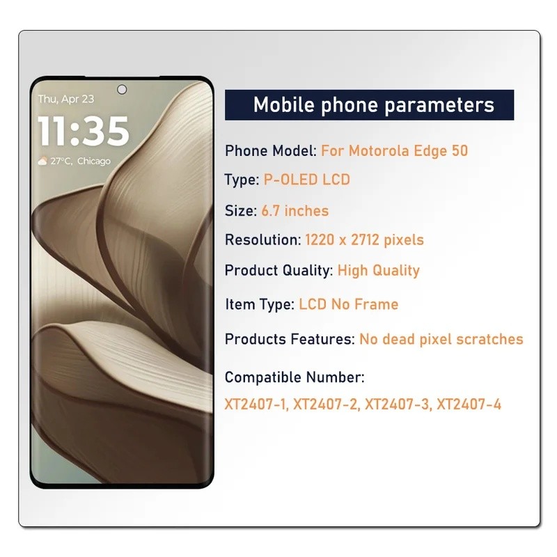 AMOLED LCD 6.7 " Para Motorola Edge 50 XT2407-1 Display Painel De Toque Digitado