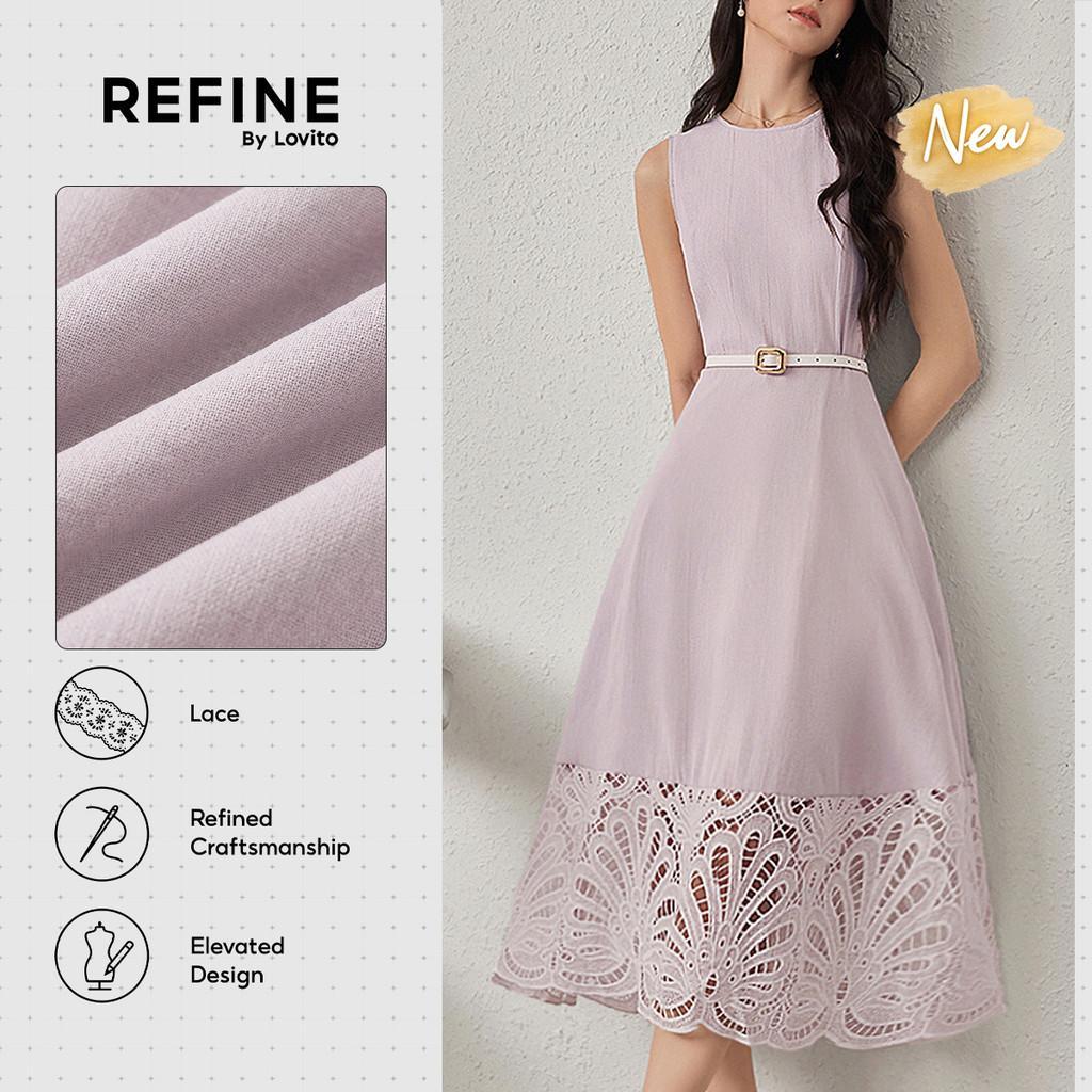(New Arrival) (Refine by Lovito) Vestido Social Algodão Bordado AntiTranspiração