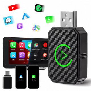 Receptor CarPlay e Android Auto Sem Fio USB Bluetooth WiFi para Carro Plug and Play
