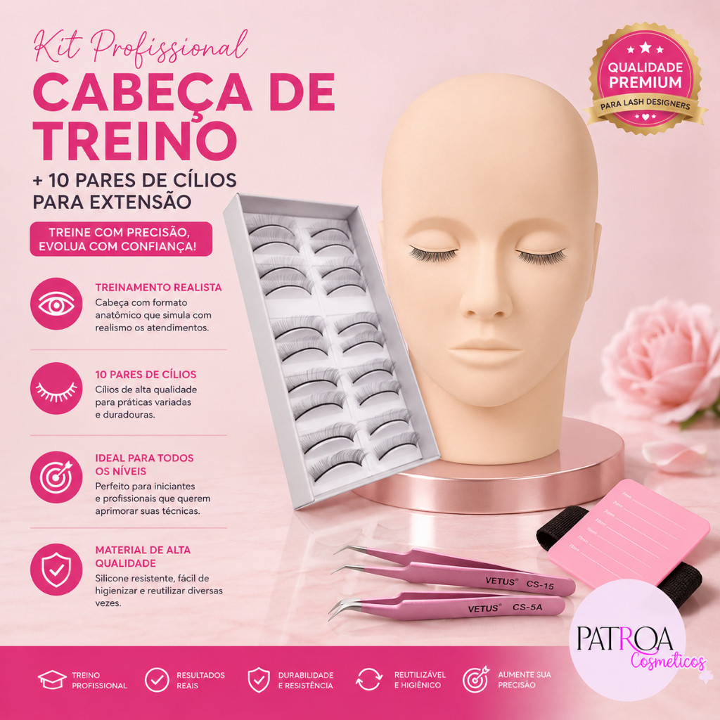 Kit Cabeça De Treino 10 Pares De Cílios Treino Extensão Fio