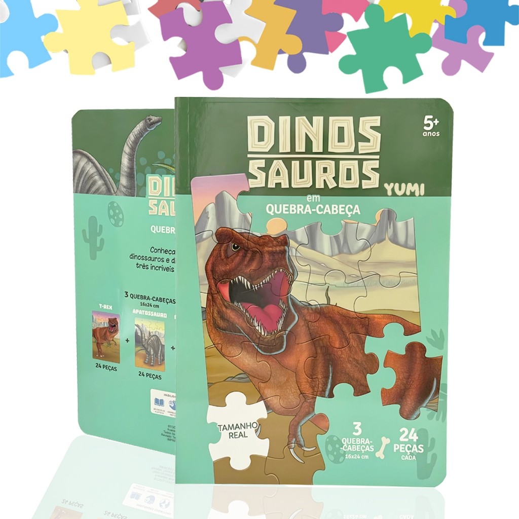 Livro Infantil Historia Dinossauros Em Quebra-cabeça | Leia E Divirta-se 4 A 12 Anos 72 Peças