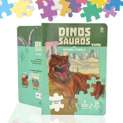 Livro Infantil Historia Dinossauros Em Quebra-cabeça | Leia E Divirta-se 4 A 12 Anos 72 Peças