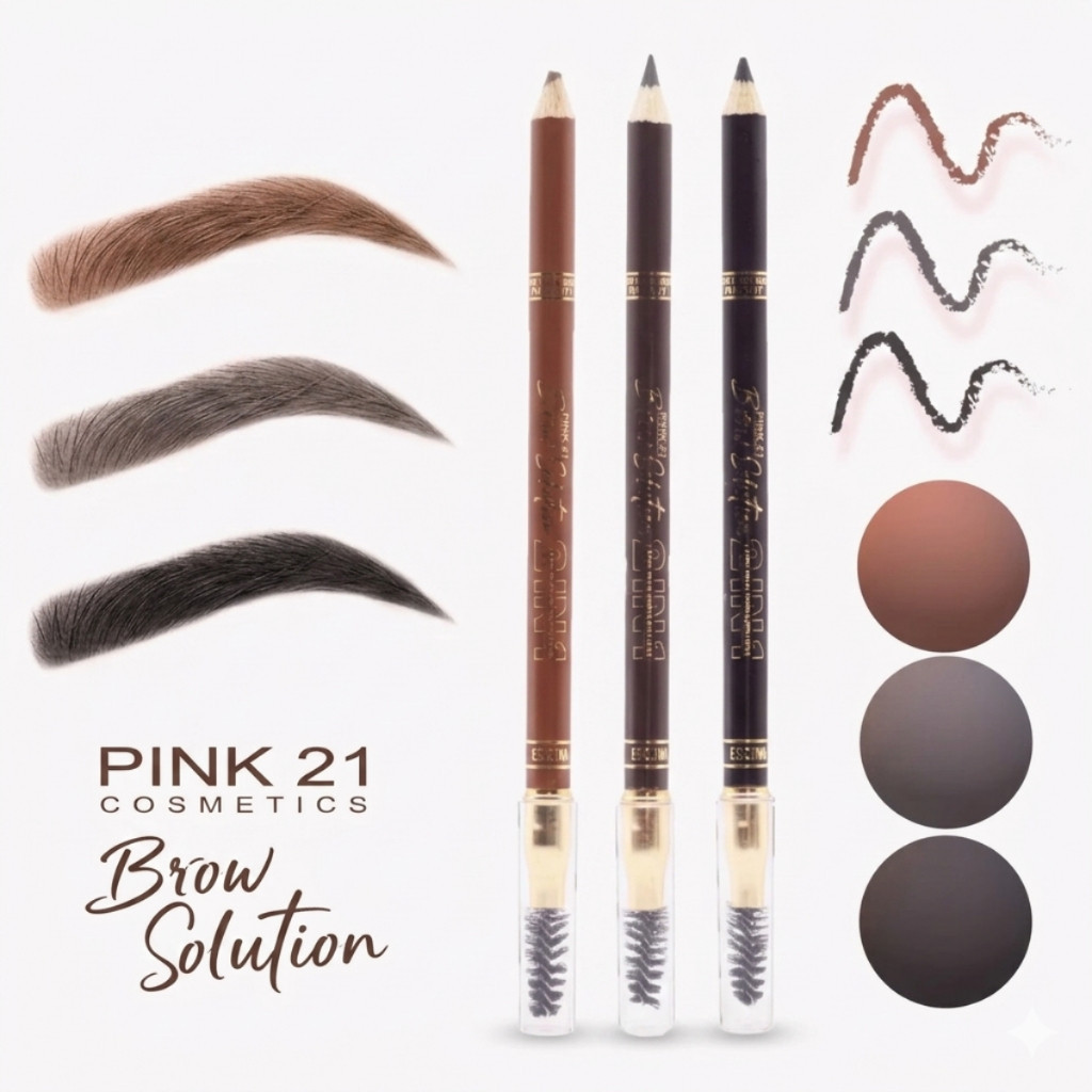 Kit 12 Uni Lápis para Sobrancelha 2 em 1 Pink 21 Brow Solution Duo com Escova Longa Duração 5g