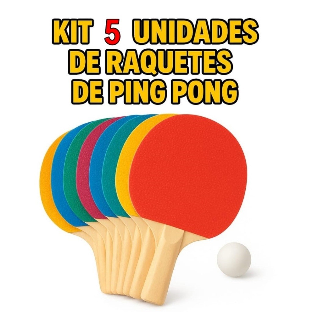 KIT 5 Pares raquete ping pong+1bolinha para criaça e adulto