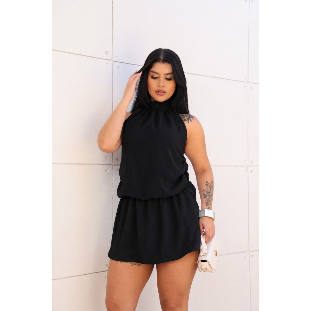 Macaquinho Feminino Gola Alta Soltinho Elegante Curto Verão Moda Casual Confortável