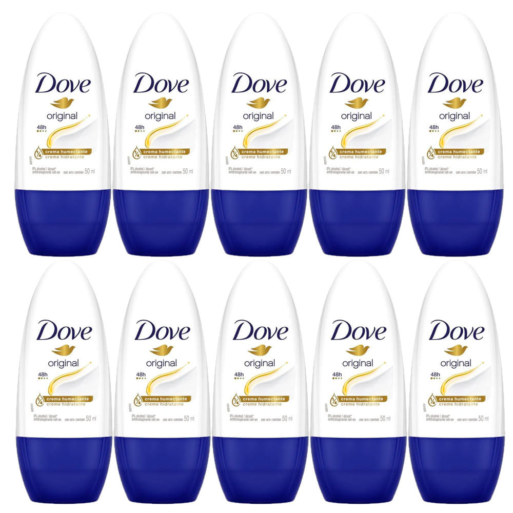 Kit 10 Desodorante Antitranspirante Roll-on Dove Original 50ml