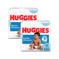 Kit 2 Fralda Huggies Rápida Absorção Tamanho XXG Pacote Mega 32 Unidades Descartáveis