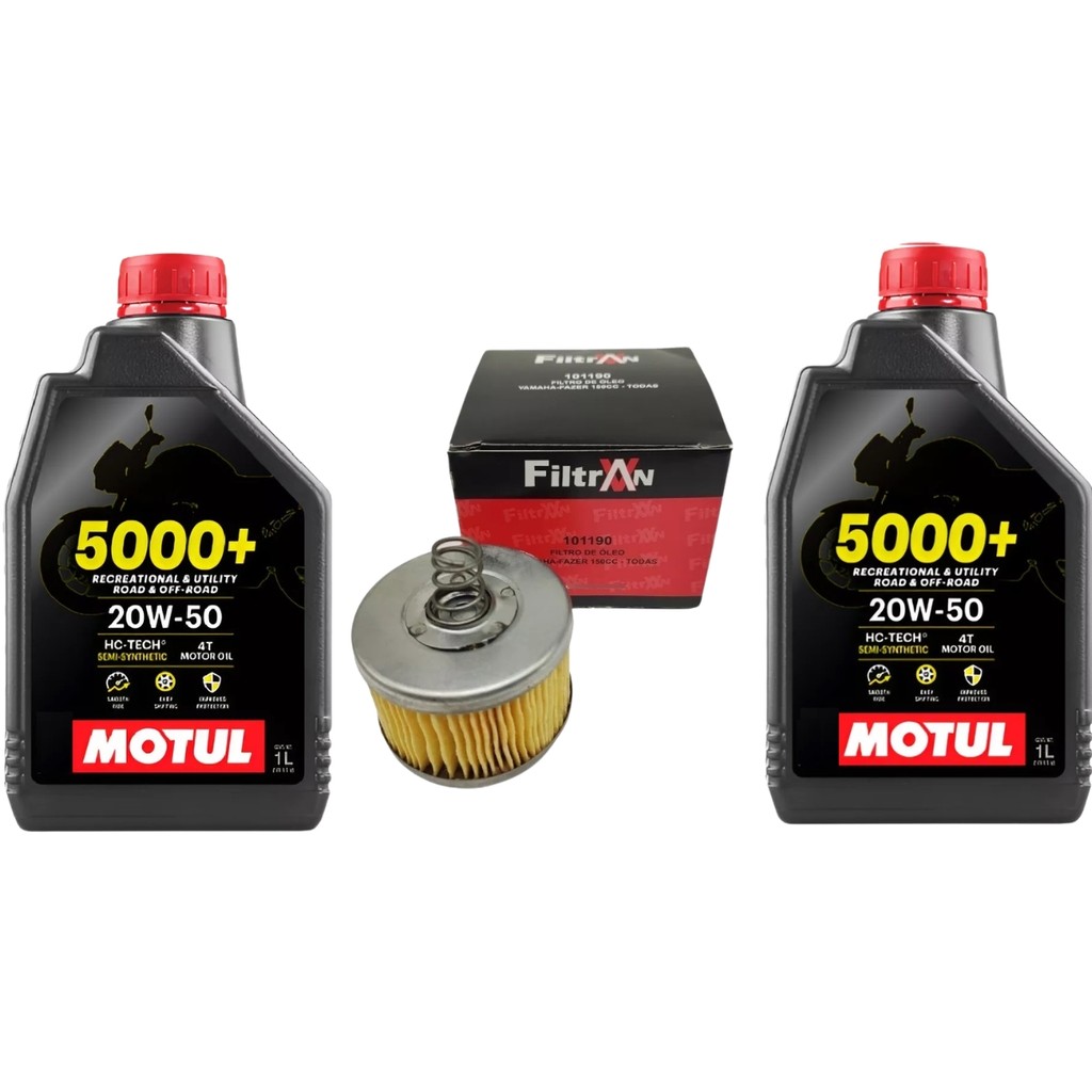 Kit TROCA ÓLEO 2X MOTUL 5000+ 20W-50 4T 1L + 1 Filtro FILTRAN YAMAHA CROSSER 150 FAZER 150 FACTOR 150-125