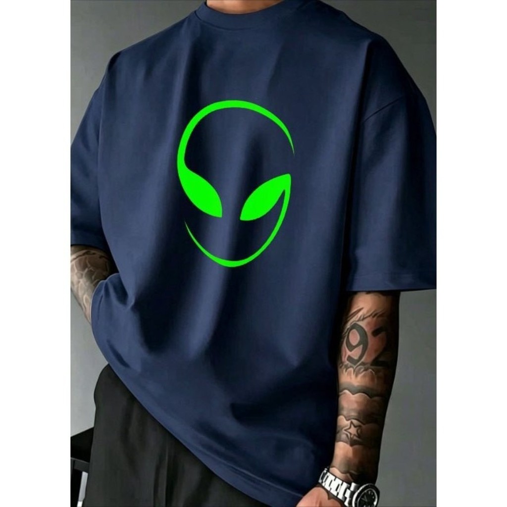 Camiseta Casual Masculina, Estampa de Alien, Camisa de Algodão Premium, Confortável e Respirável, Ideal para Esportes