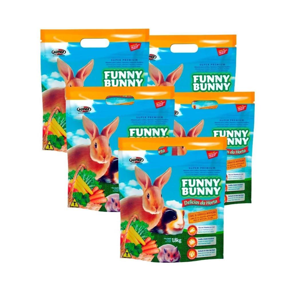 Kit 5 Ração Funny Bunny 1,8 Kg Delícias da Horta Coelhos, Hamster e Roedores
