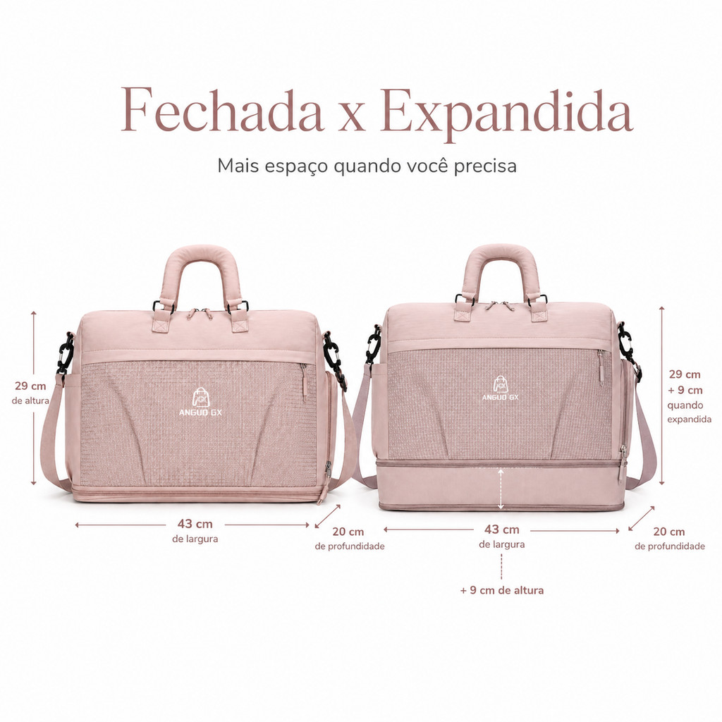 Bolsa de Viagem e Academia Expansível Compartimento para Calçados, Alça de Ombro, Encaixe para Mala