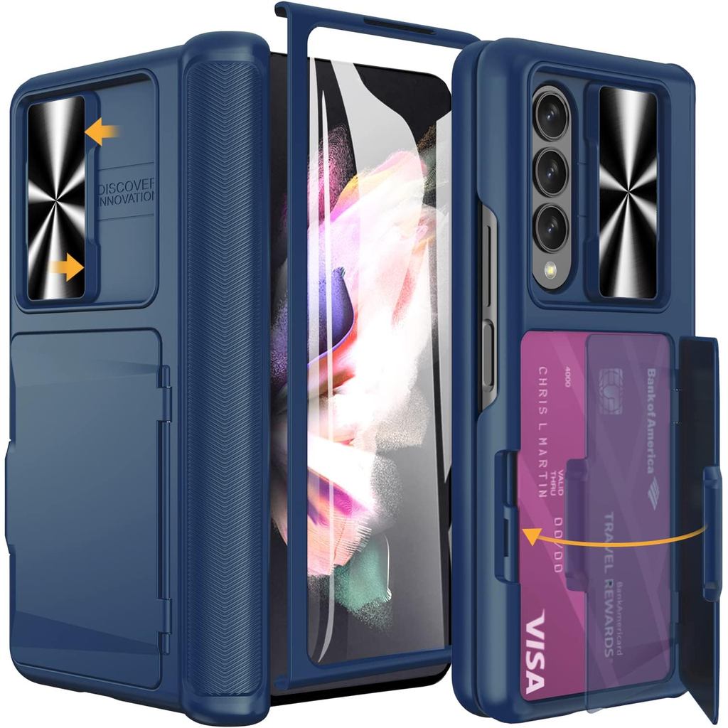 Vihibii para Samsung Galaxy Z Fold 3 5G, Capa com Proteção de Dobradiça, Porta-C