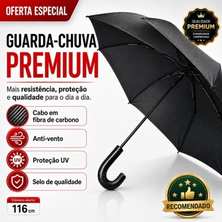 Guarda-Chuva Preto Reforçado Fibra de Carbono Automático Anti-Vento Premium  Unissex Exec…