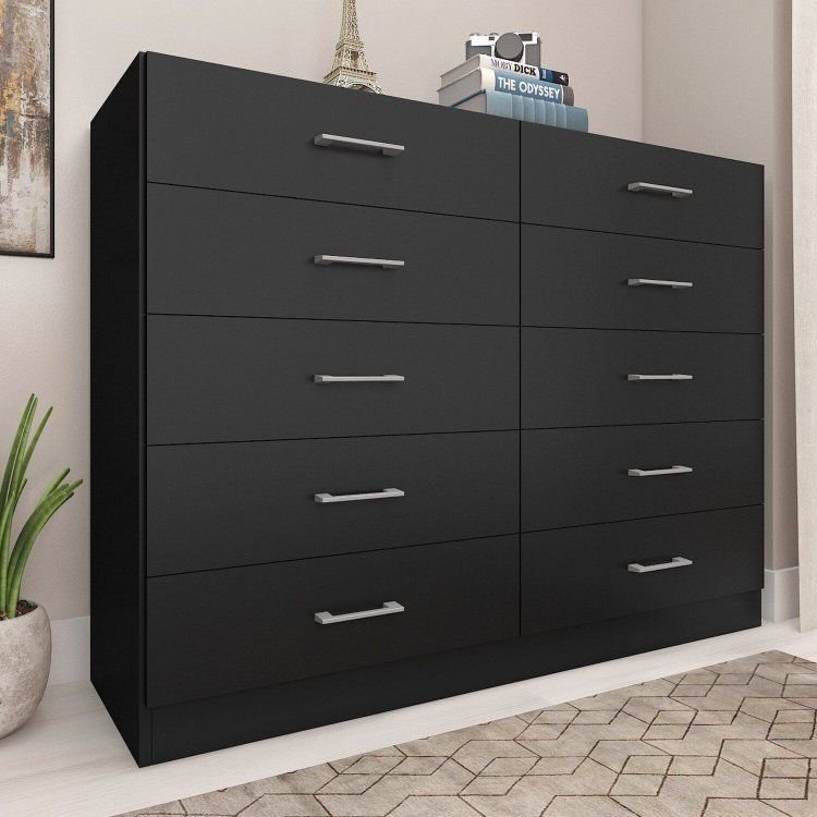 Cômoda para Quarto 10 Gavetas Caribe Preto Preto