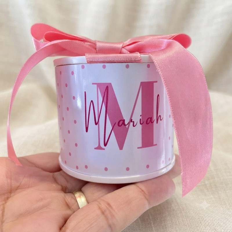 Kit Tubo Lata Personalizada Lembrancinha Batizado Maternidade Festa Infantil Casamento Chá de Bebê 5x6