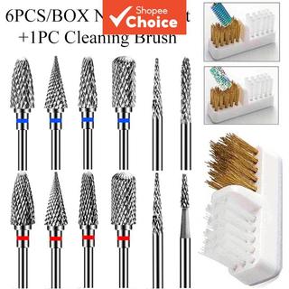 Kit 6 peças de brocas para unhas azul/vermelho com escova de limpeza, removedor de cutículas para gel profissional, para