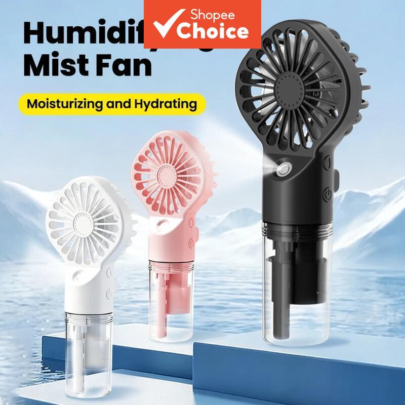 Ventilador portátil de névoa e spray mini umidificador com 4 velocidades de vento potente, recarregável via USB-C, ideal