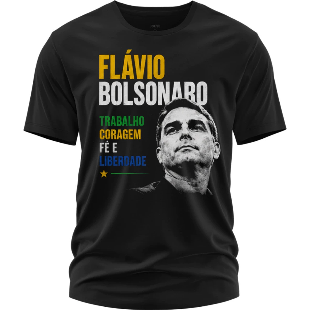 Camisa Estampa Flávio Bolsonaro " Trabalho, Coragem, Fé E Liberdade "  Confortável 100% Algodão Envio Rápido — imagem 1