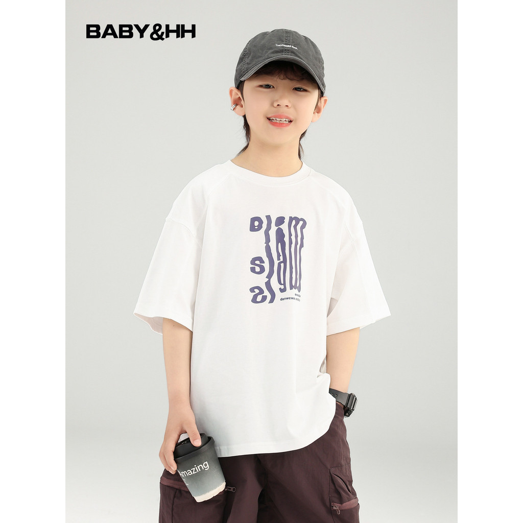 Meninos verão estilo coreano esportes solto de manga curta camiseta branca 2026 novo estilo crianças meninos gelo meia m