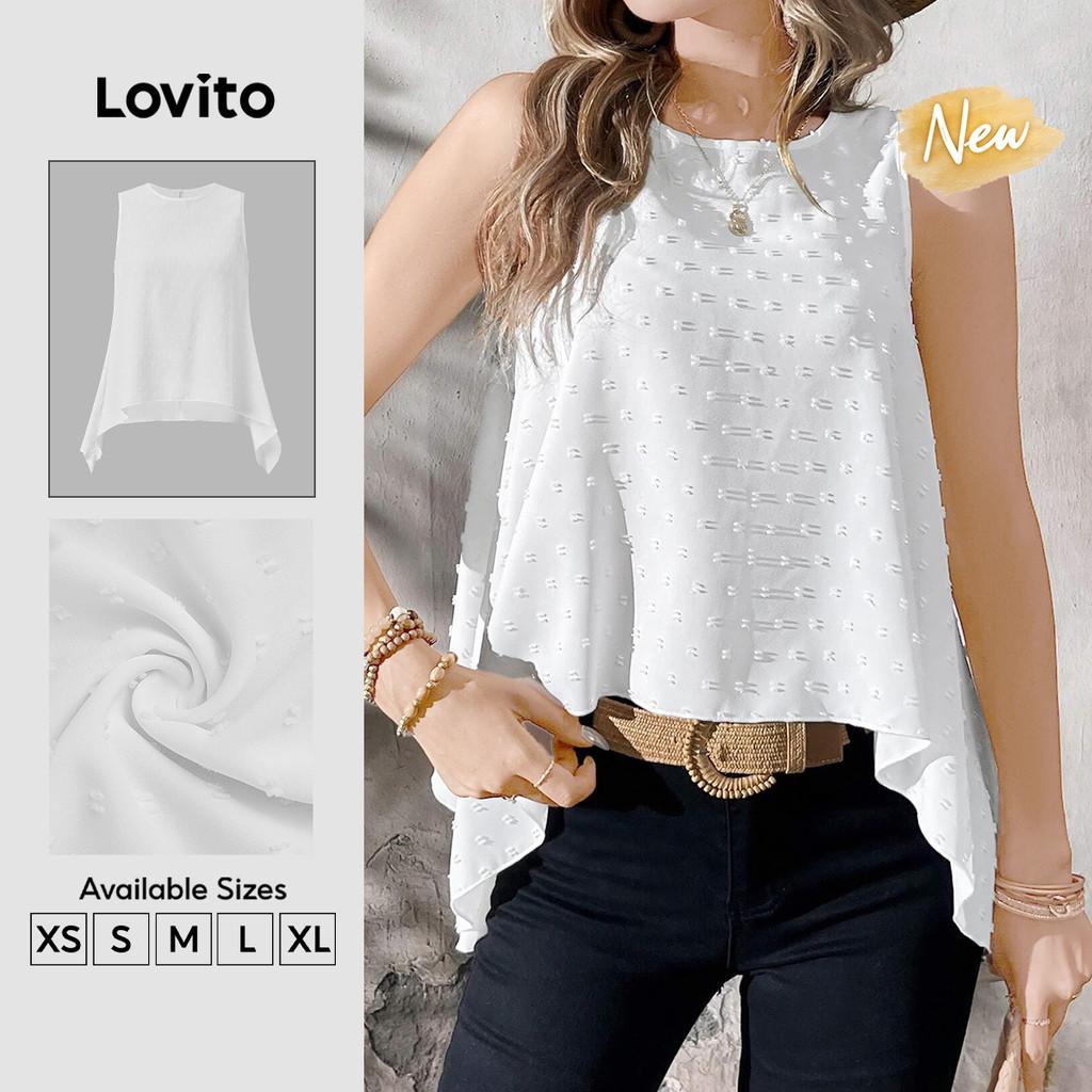 (New Arrival) Lovito Blusa Casual Plissada Requintada Branca Para Mulheres Para Primavera/verão TKB201P1D507