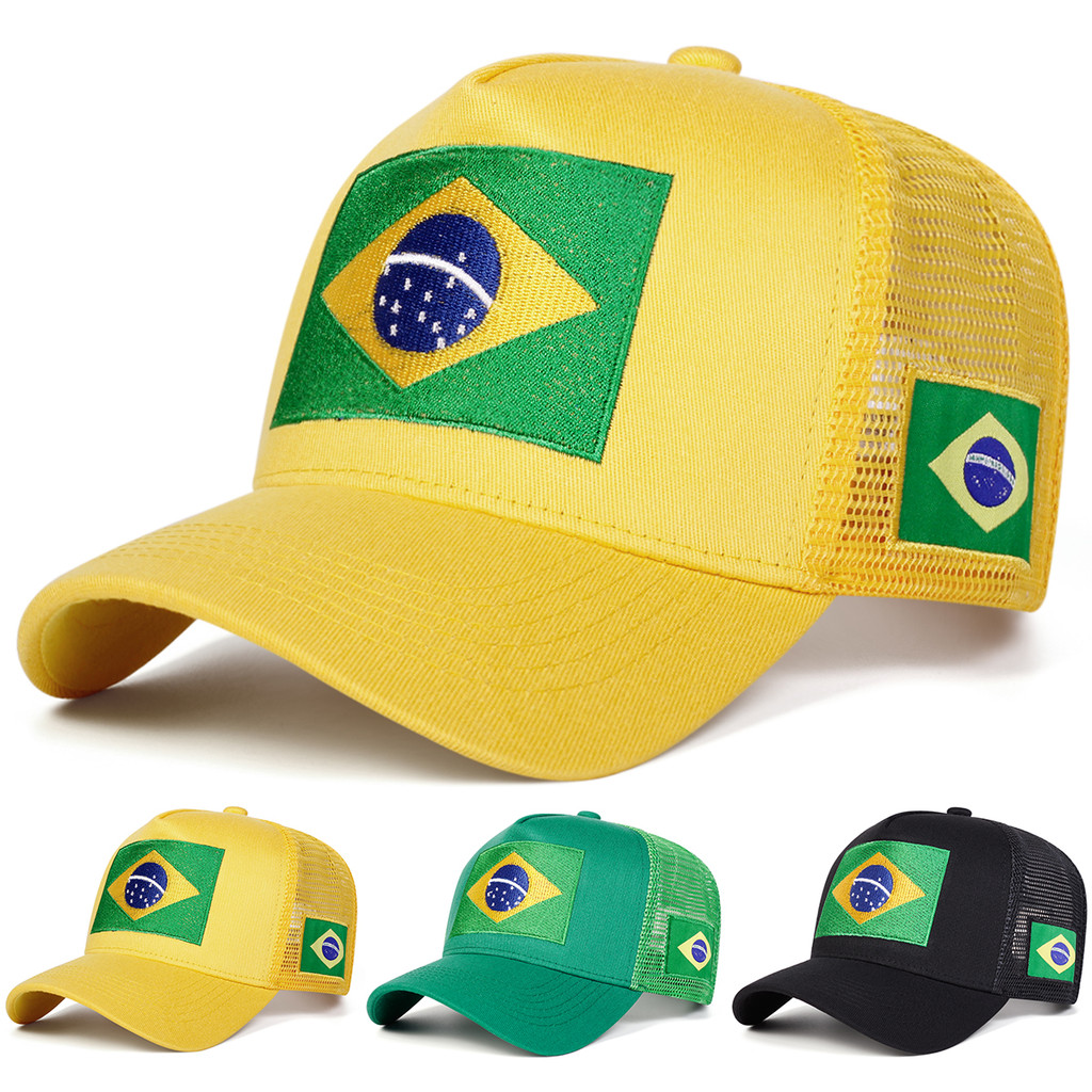Boné de Beisebol Bandeira do Brasil Bordado Unissex Ajustável Chapéu Protetor Solar Torce…