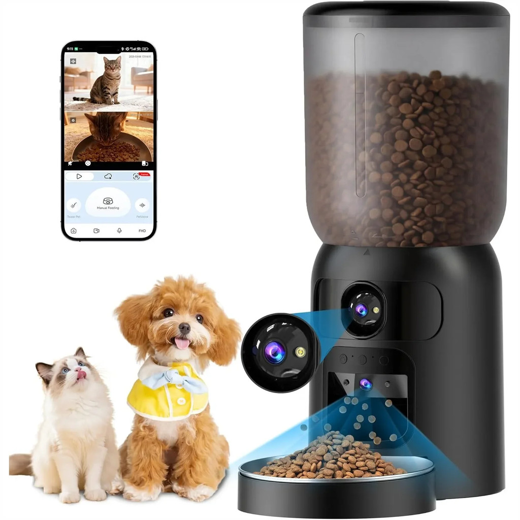 6L Alimentador automático para gatos newpet com câmera 2K Wi-Fi 2,4 G/5G comando de voz personalizado bivolt