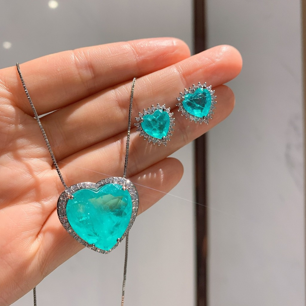 Conjunto de Joias de Prata Monicoo S e Joias de Pedra Paraíba, Adequado para Casamento, Jantar e Acessórios de Festa TCJ